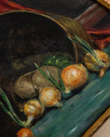 Early 20th Century Still Life Oil Painting in Hammered Gilt Frame, Signed - Lone Fox