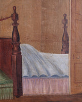 Early American Folk Bedroom Interior Oil Painting, 19th Century - Lone Fox