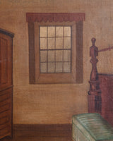 Early American Folk Bedroom Interior Oil Painting, 19th Century - Lone Fox