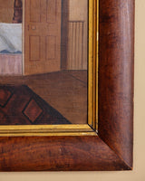 Early American Folk Bedroom Interior Oil Painting, 19th Century - Lone Fox