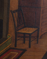 Early American Folk Bedroom Interior Oil Painting, 19th Century - Lone Fox