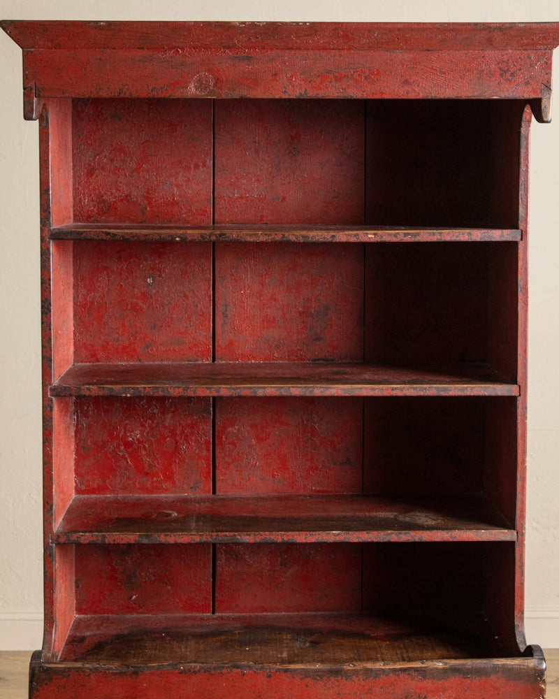 Early American Red Painted Stepback Cupboard, 19th Century - Lone Fox