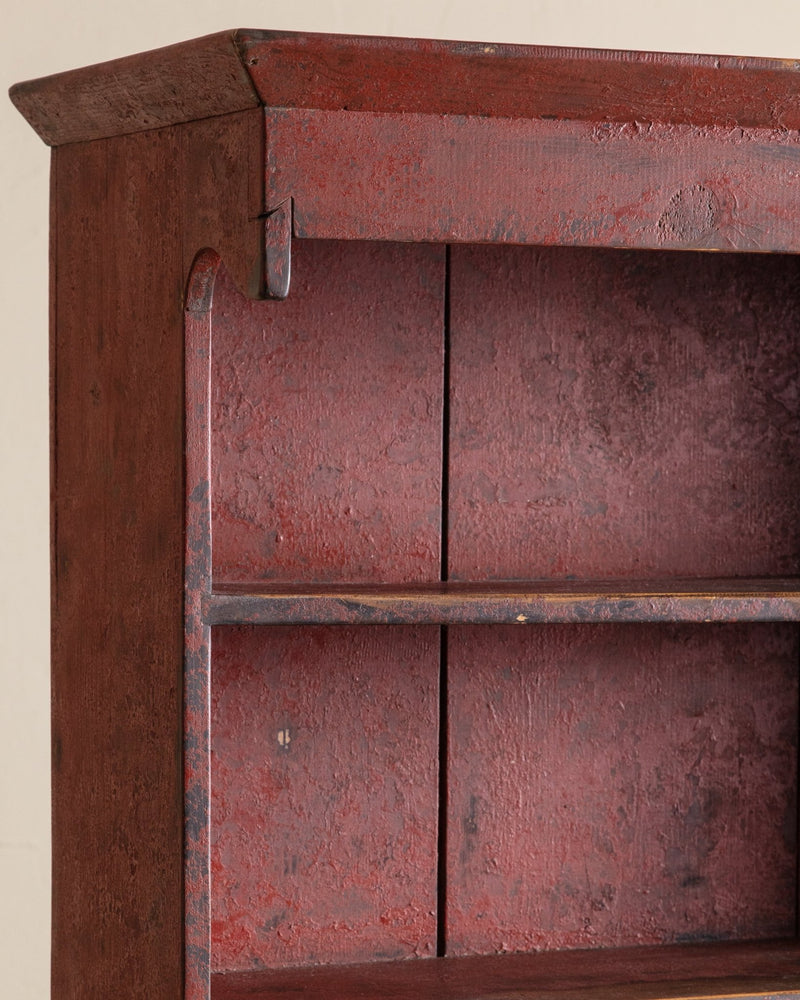 Early American Red Painted Stepback Cupboard, 19th Century - Lone Fox