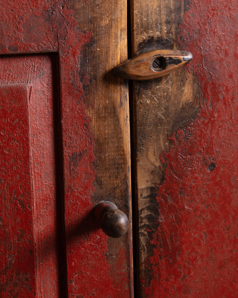 Early American Red Painted Stepback Cupboard, 19th Century - Lone Fox