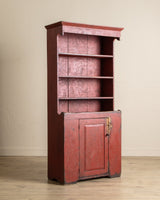 Early American Red Painted Stepback Cupboard, 19th Century - Lone Fox