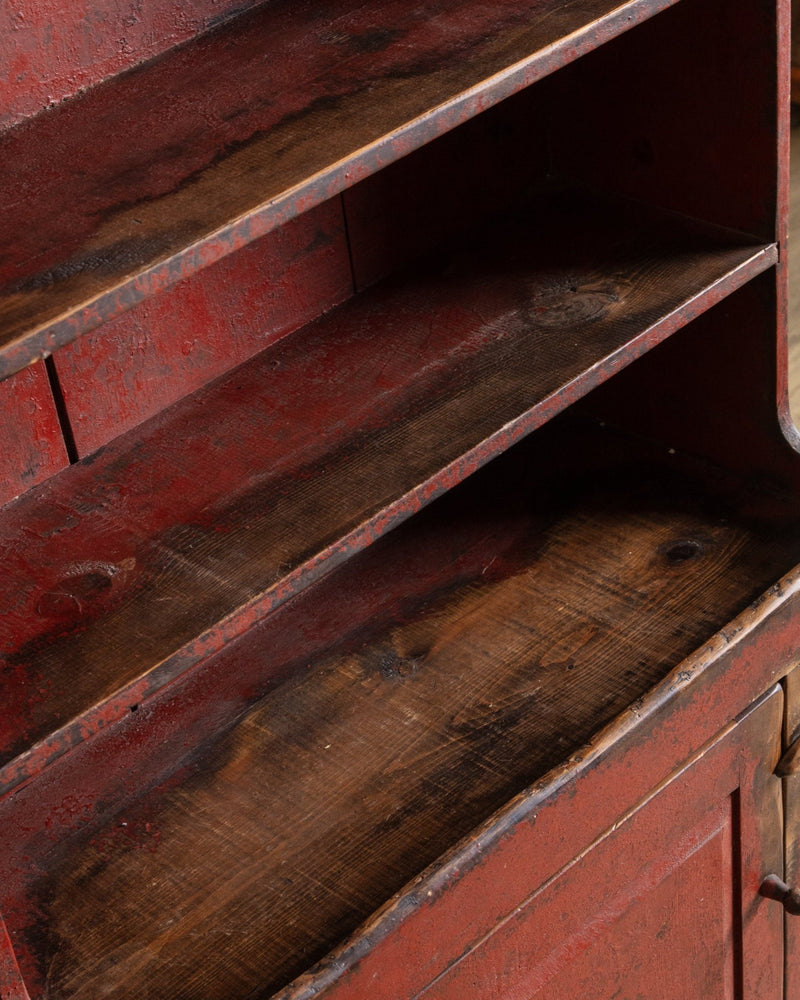 Early American Red Painted Stepback Cupboard, 19th Century - Lone Fox