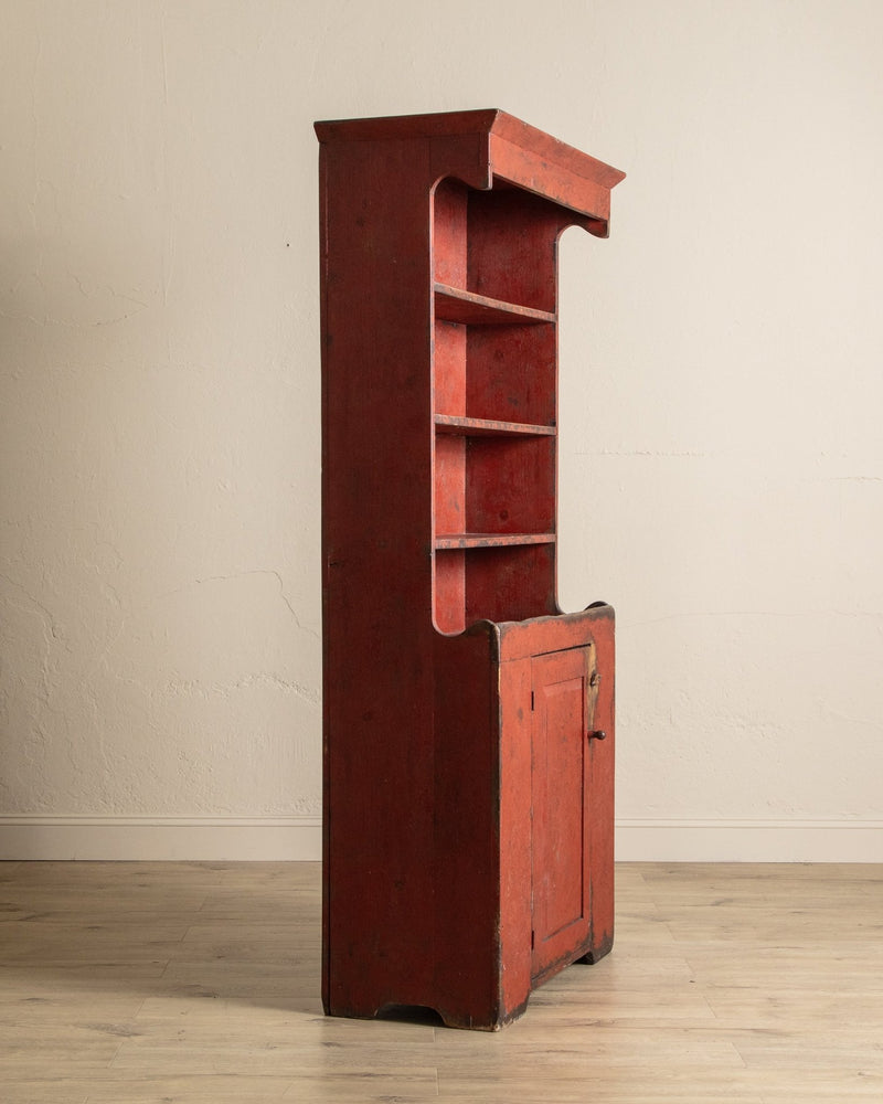 Early American Red Painted Stepback Cupboard, 19th Century - Lone Fox