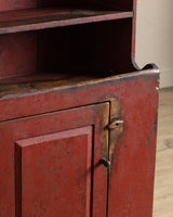 Early American Red Painted Stepback Cupboard, 19th Century - Lone Fox