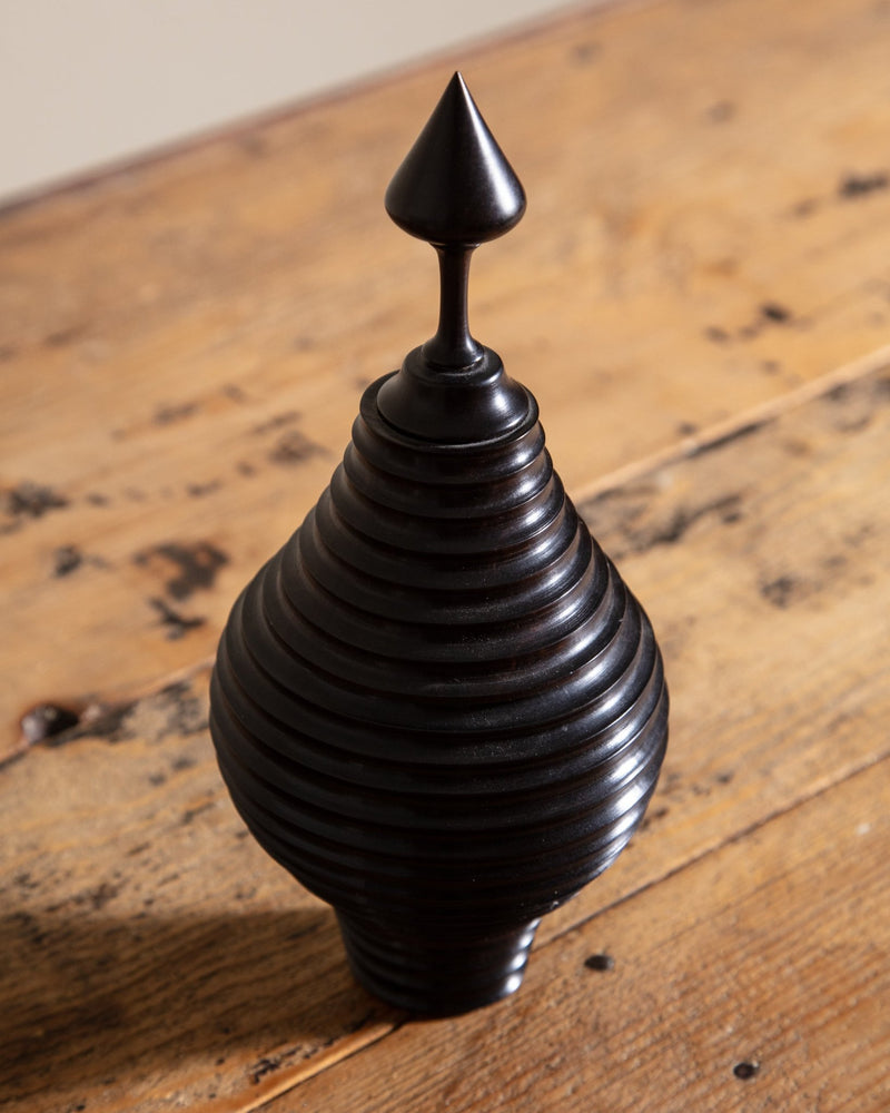 Ebony Wood Turned Pot w/ Lid, Africa - Lone Fox