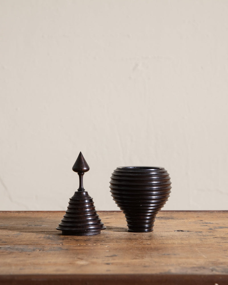 Ebony Wood Turned Pot w/ Lid, Africa - Lone Fox