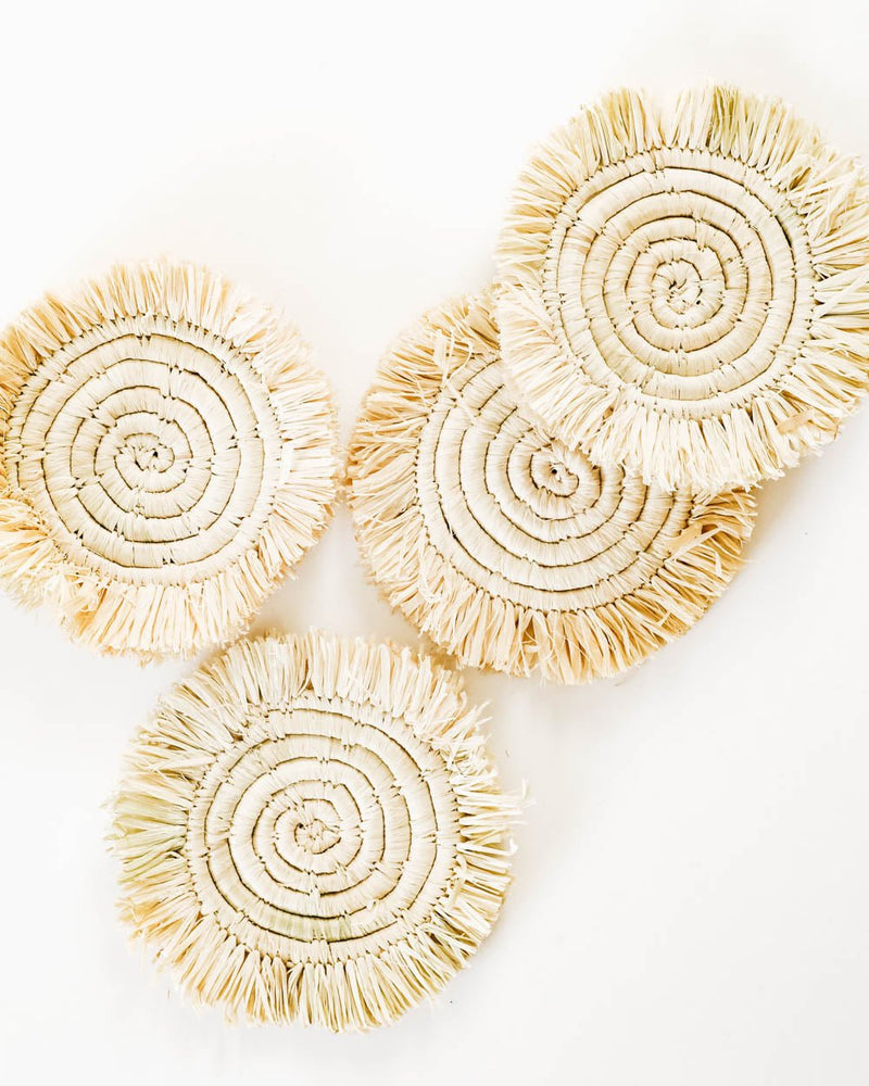 Edlyn Fringed Raffia Coasters - Natural - Lone Fox