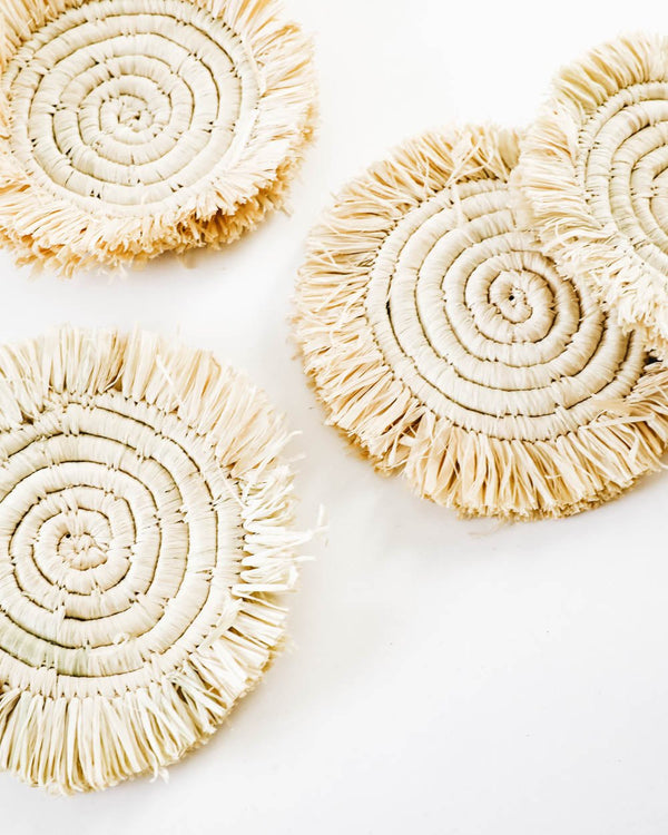 Edlyn Fringed Raffia Coasters - Natural - Lone Fox