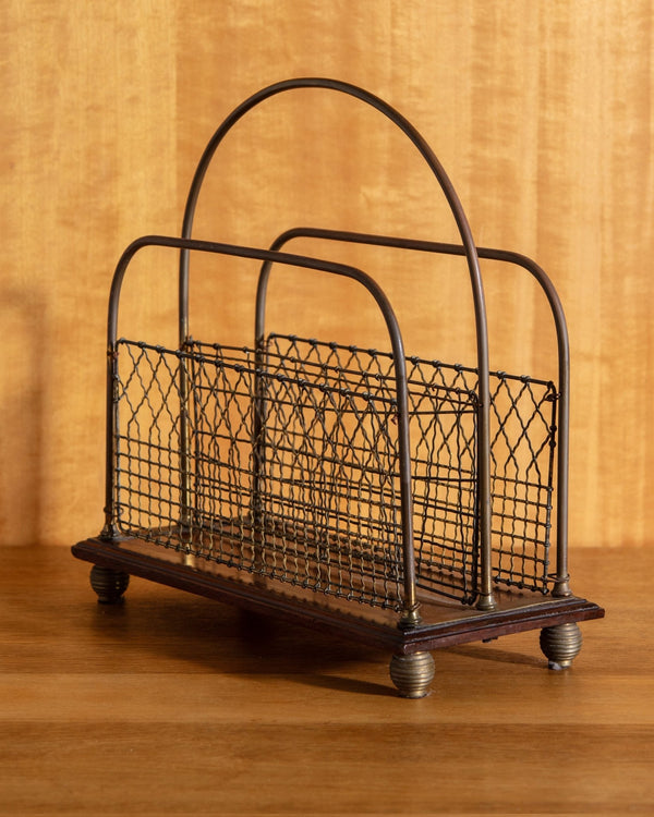 Edwardian English Oak & Brass Magazine Holder, Early 20th Century - Lone Fox