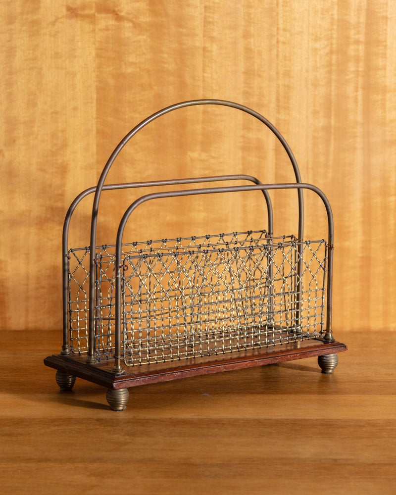 Edwardian English Oak & Brass Magazine Holder, Early 20th Century - Lone Fox