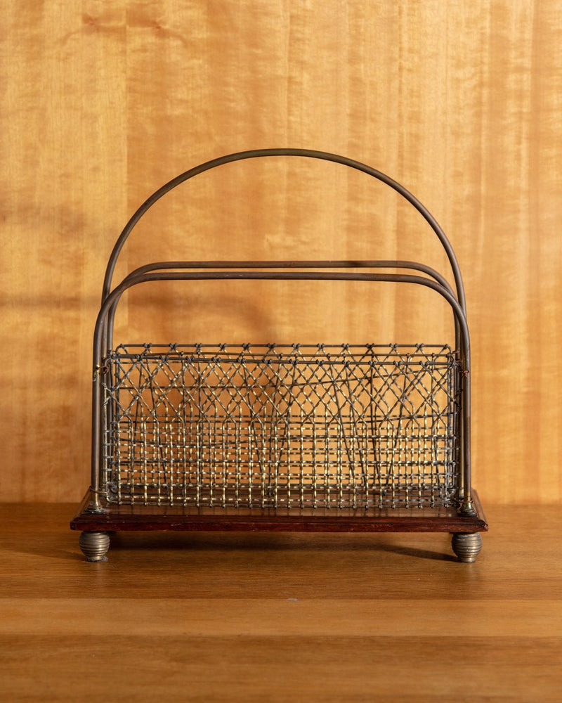 Edwardian English Oak & Brass Magazine Holder, Early 20th Century - Lone Fox