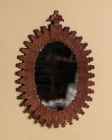 Embossed Leather Oval Hanging Mirror, 1970's - Lone Fox