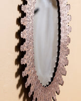 Embossed Leather Oval Hanging Mirror, 1970's - Lone Fox