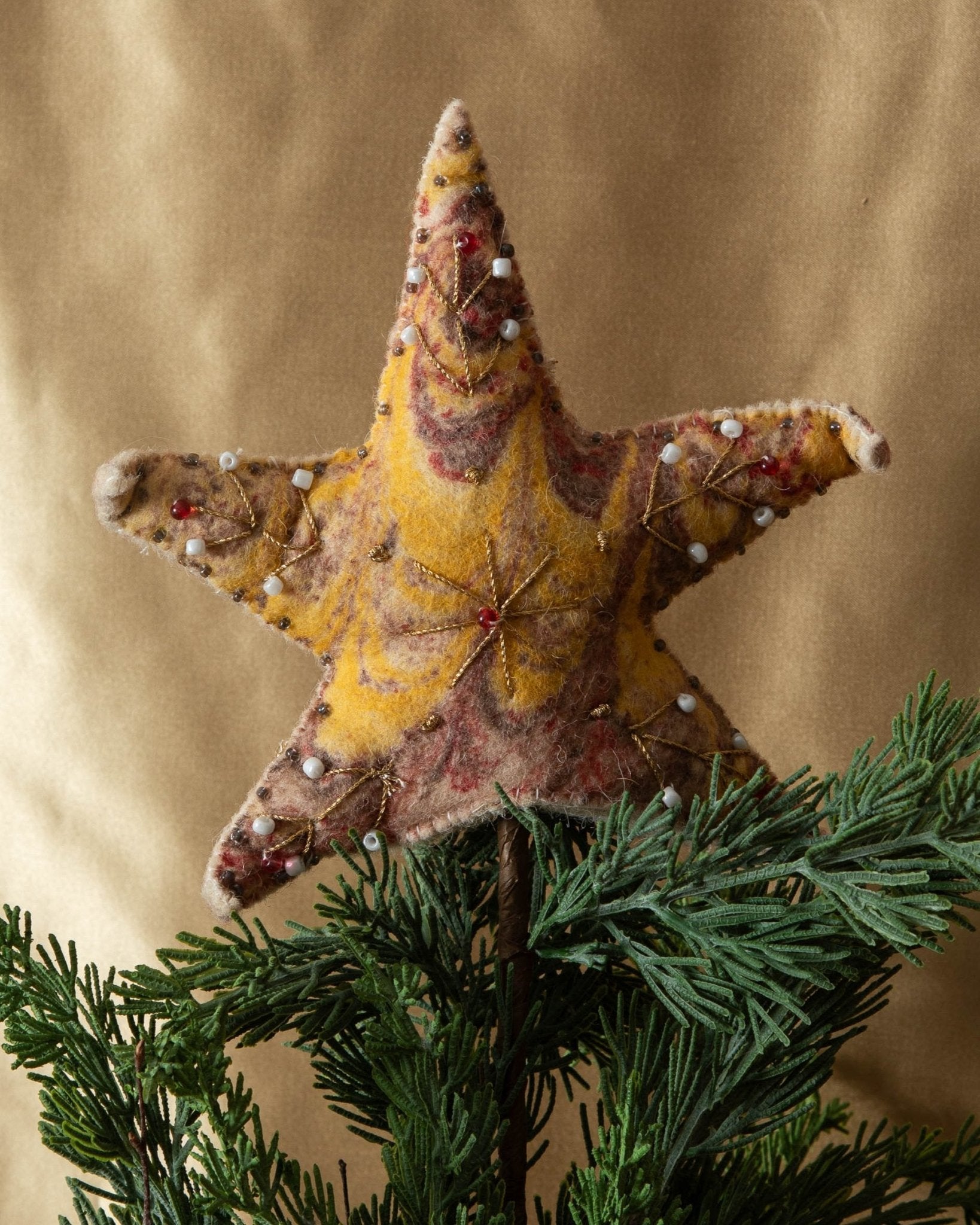 Embroidered Wool Star Tree Topper - Lone Fox