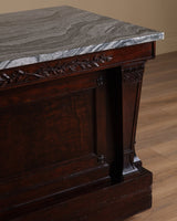 Empire Style Carved Mahogany & Marble Counter / Island, France, 1900's - Lone Fox