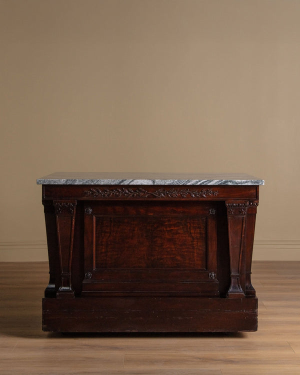 Empire Style Carved Mahogany & Marble Counter / Island, France, 1900's - Lone Fox