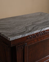 Empire Style Carved Mahogany & Marble Counter / Island, France, 1900's - Lone Fox