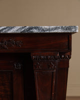 Empire Style Carved Mahogany & Marble Counter / Island, France, 1900's - Lone Fox