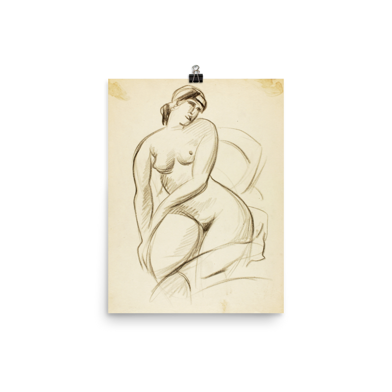 "Pencil sketch of seated female" Art Print