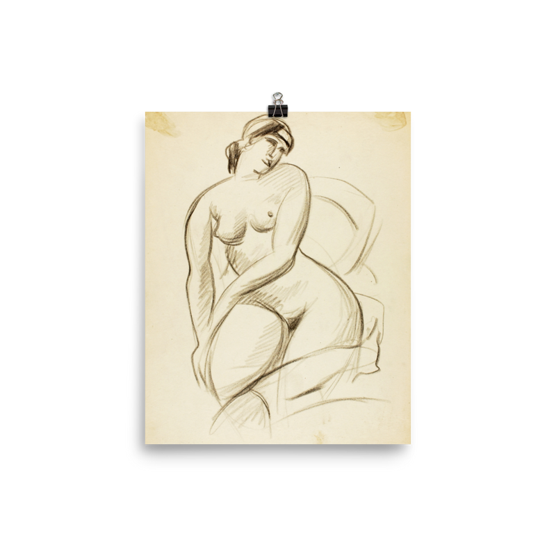 "Pencil sketch of seated female" Art Print