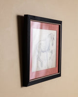 Equestrian Horse Pencil Sketch with Red Linen Mat, France, 1930s - Lone Fox