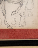 Equestrian Horse Pencil Sketch with Red Linen Mat, France, 1930s - Lone Fox