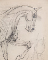 Equestrian Horse Pencil Sketch with Red Linen Mat, France, 1930s - Lone Fox