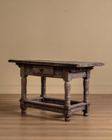 European Baroque Table w/ Single Drawer and Box Stretcher, 18th Century - Lone Fox