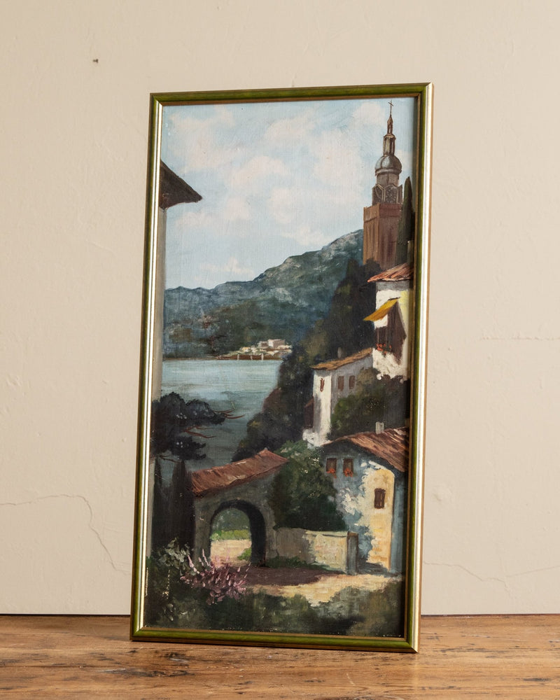 European Coastal Landscape Oil Painting in Kiwi Gilt Frame - Lone Fox