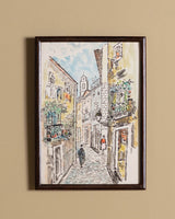 European Street Scene Watercolor Painting, 1960's - Lone Fox