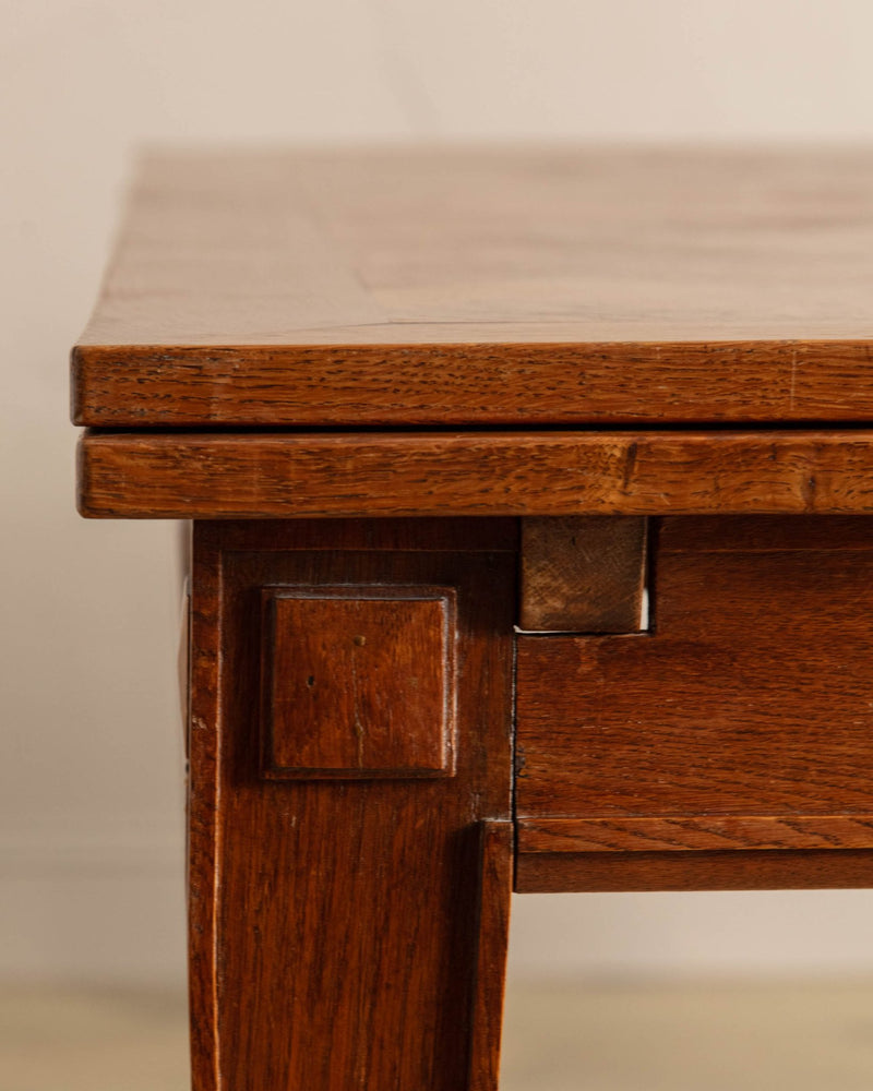 Expanding Oak Parquet Dining Table Manner of Andre Arbus, France, 1940's - Lone Fox