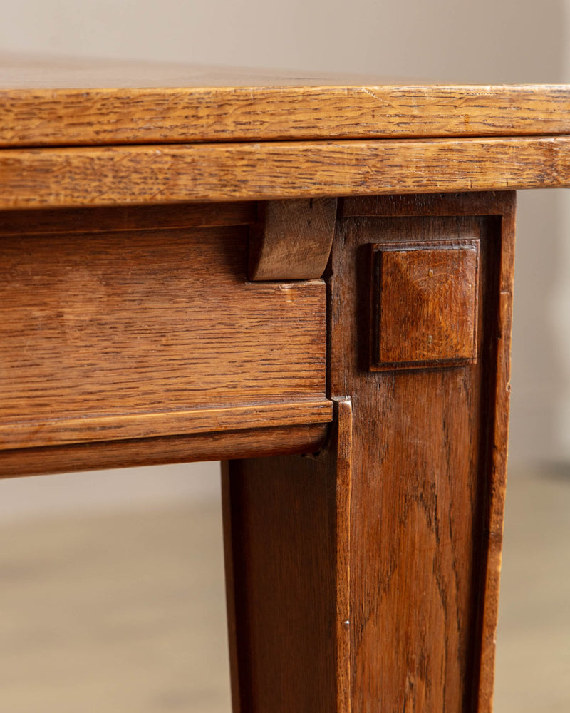 Expanding Oak Parquet Dining Table Manner of Andre Arbus, France, 1940's - Lone Fox