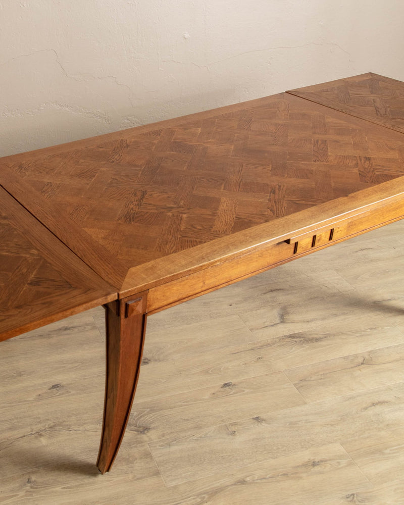 Expanding Oak Parquet Dining Table Manner of Andre Arbus, France, 1940's - Lone Fox