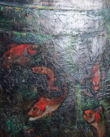 Expressionist Fish in a Bowl Oil Painting, Europe, 1970's - Lone Fox