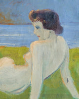 Expressionist Nude at Sunset Oil Painting by Emil Dyrberg Petersen, Denmark, 1950s - Lone Fox