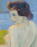 Expressionist Nude at Sunset Oil Painting by Emil Dyrberg Petersen, Denmark, 1950s - Lone Fox