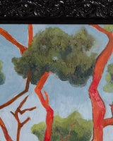 Expressionist Red Tree Oil Painting in Lacquered Frame, Spain, 1980s - Lone Fox