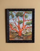 Expressionist Red Tree Oil Painting in Lacquered Frame, Spain, 1980s - Lone Fox