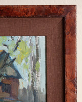 Expressionist Riverscape Oil Painting in Burl Wood Frame, Europe, 1980's - Lone Fox