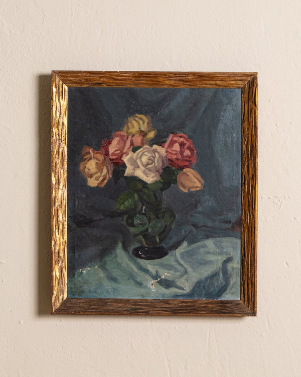 Expressionist Rose Bouqet Still Life Oil Painting, France, 1960's - Lone Fox