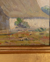 Farm Landscape Oil Painting by Theodore Cunningham, Early 20th Century - Lone Fox