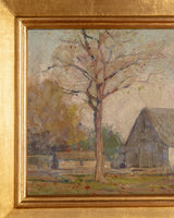 Farm Landscape Oil Painting by Theodore Cunningham, Early 20th Century - Lone Fox