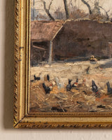 Farmhouse Oil Painting in Gilt Frame, Belgium, 1920's - Lone Fox