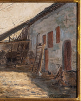 Farmhouse Oil Painting in Gilt Frame, Belgium, 1920's - Lone Fox