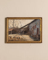 Farmhouse Oil Painting in Gilt Frame, Belgium, 1920's - Lone Fox