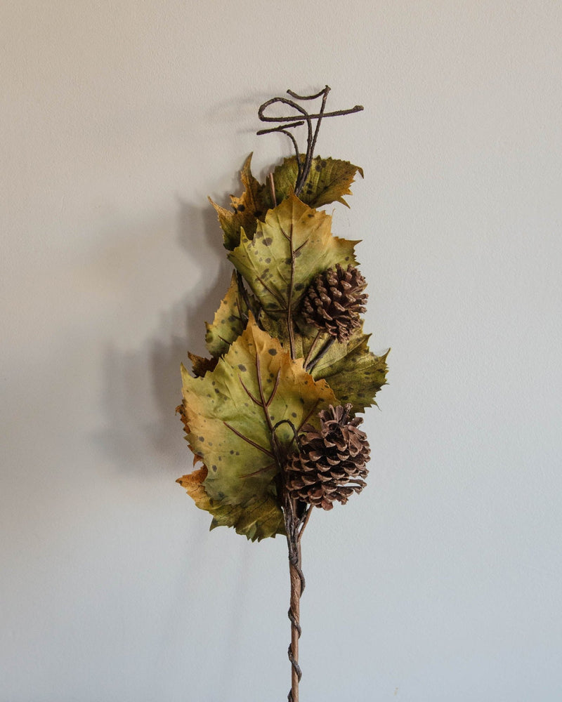 Faux Grape Leaves & Pinecone Stem - Lone Fox